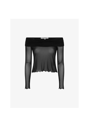 Womens Omnes Freya Off-Shoulder Long-Sleeve Mesh Top