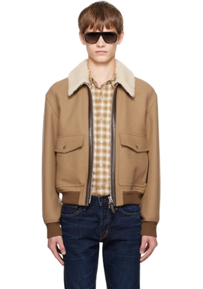 TOM FORD Beige Double Splittable Shearling Collar Bomber Jacket
