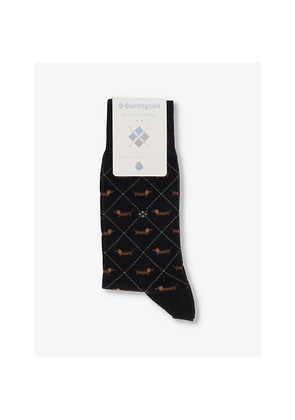 Mens Burlington Dachshund-Print Cotton-Blend Knitted Socks