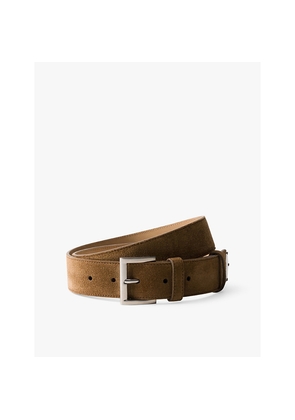Mens Prada Triangle-Plaque Adjustable-Buckle Suede Belt