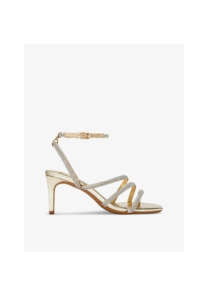 Womens KG Kurt Geiger Savanna Low Crystal-Embellished Heeled Woven Sandals