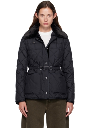 Moncler Navy Cygne Faux Fur-Trimmed Short Down Jacket