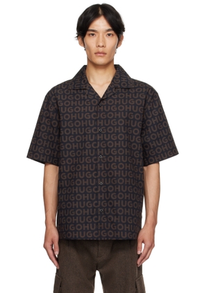 Hugo Black & Brown Oversize-Fit Printed Cotton Poplin Shirt