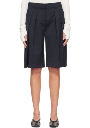 The Frankie Shop Navy Bilbao Pleated Bermuda Shorts