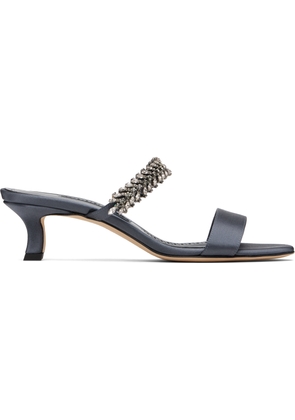 Manolo Blahnik Navy Kifasan Mules