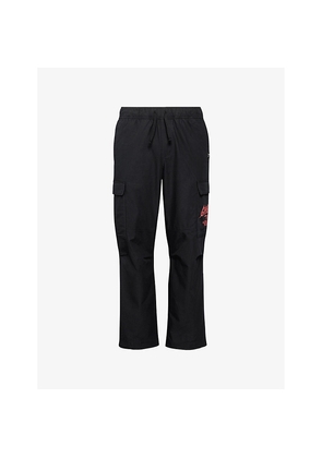 Mens Gymshark Shark Text-Print Relaxed Cotton-Jersey Jogging Bottoms