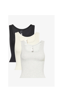 Womens Skims Ribbed Scoop-Neck Pack Of Three Cotton-Jersey Tank Tops