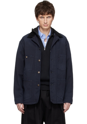 Maison Margiela Navy Herringbone Workwear Jacket