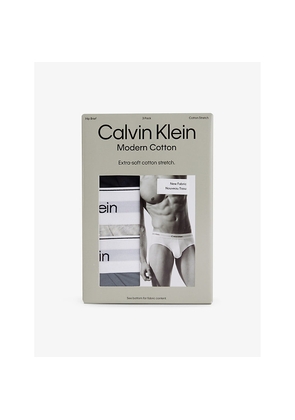 Mens Calvin Klein Branded-Waistband Pack Of Three Stretch-Cotton Briefs
