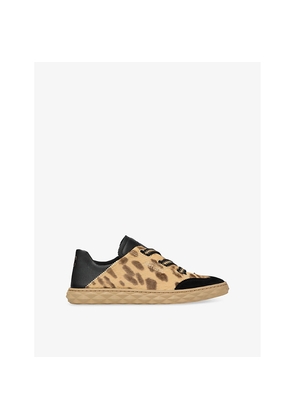 Womens Jimmy Choo Diamond Light Leopard-Print Leather Low-Top Trainers