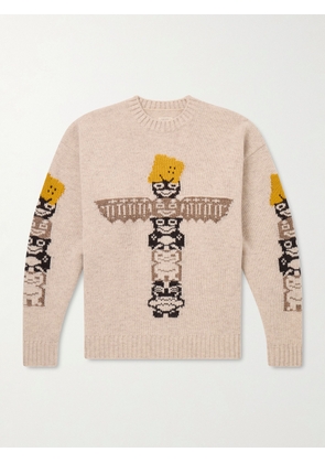 KAPITAL - Peckish Totem Pole Intarsia Wool-Blend Sweater - Men - Neutrals - 1