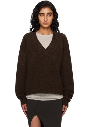 Rick Owens Brown Concordians Tommy V-Neck Sweater