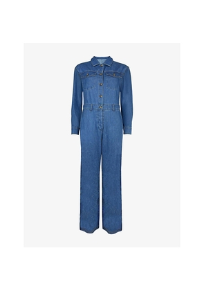 Womens Ro&Zo Long-Sleeve Button-Up Denim Jumpsuit