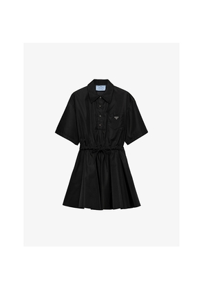 Womens Prada Brand-Plaque Short-Sleeve Shell Mini Dress