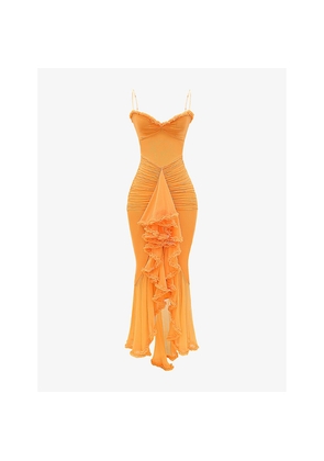 Womens House of CB Gabbi Ruffle-Trim Stretch-Woven Maxi Dress