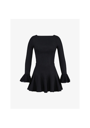 Womens Mistress Rocks Boned Flared-Skirt Stretch-Twill Mini Dress