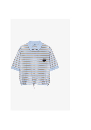 Womens Prada Cropped Stripe Cotton Piqué Polo Shirt