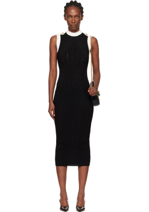 Balmain Black Two-Tone Cable-Knit Midi Dress