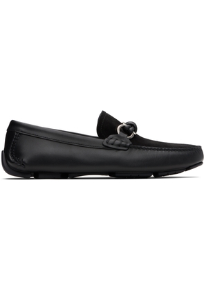 Ferragamo Black Gancini Buckle Driver Loafers