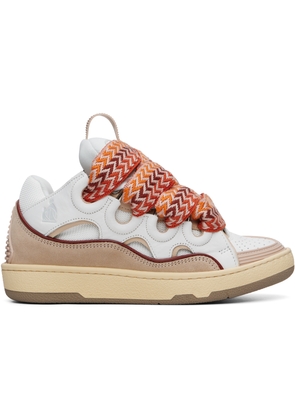 Lanvin White & Beige Curb Leather Sneakers