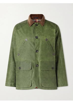 Drake's - Barn Corduroy-Trimmed Waxed-Cotton Jacket - Men - Green - UK/US 36