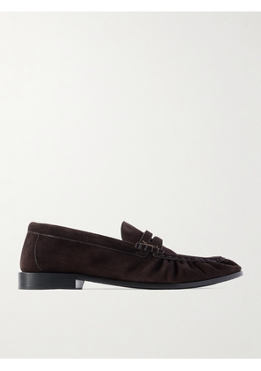 SAINT LAURENT - Le Loafer Monogram Logo-Appliquéd Suede Penny Loafers - Men - Brown - EU 39