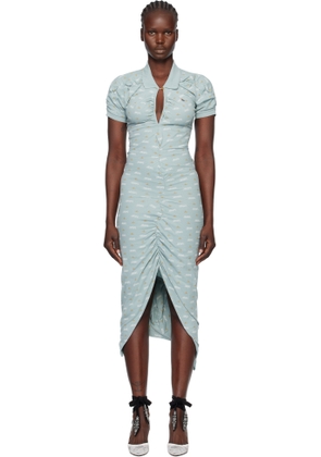 Vivienne Westwood Blue Printed Piquet Pulling Midi Dress