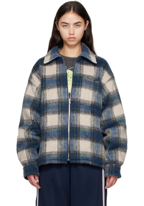 We11done Blue Script Logo Check Shirt Jacket