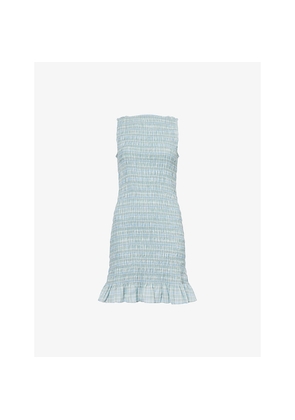 Womens Amy Lynn Poppy Check-Print Shirred Cotton Mini Dress