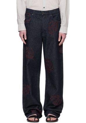 Dries Van Noten Navy Embroidered Pattern Jeans