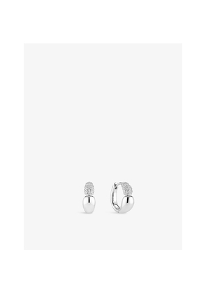 Sif Jakobs Goccia Creolo Piccolo Rhodium-Plated 925 Sterling Silver and Cubic Zirconia Hoop Earrings
