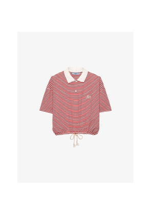 Womens Prada Striped Branded-Print Cotton-Jersey Polo Shirt