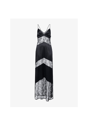 Womens Livy Dark Sully Floral Lace and Silk Maxi Slip Dress