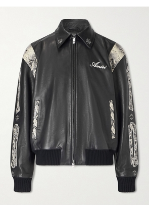 AMIRI - Bones Snake-Effect Panelled Studded Logo-Embroidered Leather Jacket - Men - Black - IT 44