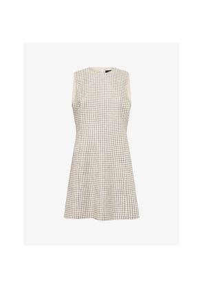 Womens Theory Check-Print Sleeveless Linen-Blend Midi Dress