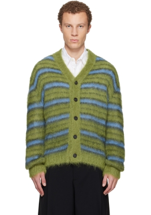 Marni Green & Blue Fuzzy Wuzzy Stripe V-Neck Cardigan