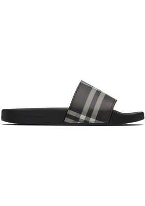 Burberry Brown & Black Check Pool Slides