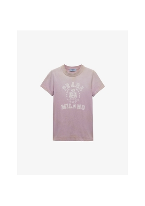 Womens Prada Logo-Print Round-Neck Cotton-Jersey T Shirt