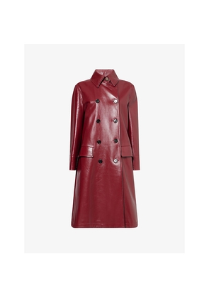 Womens Gucci Double-Breasted Two-Flap-Pockets Leather Coat