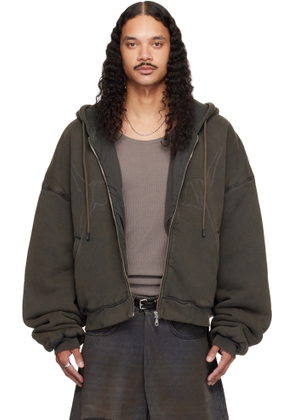 LU'U DAN Gray Washed Out Zip Up Hoodie