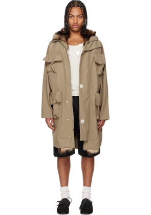 Simone Rocha Khaki Multi Pocket Faux Fur Lined Parka Coat