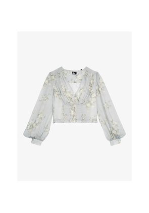 Womens The Kooples Floral-Print Ruffled-Hem Woven Top