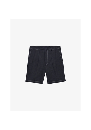 Mens Prada Triangle-Logo Tailored Linen Bermuda Shorts