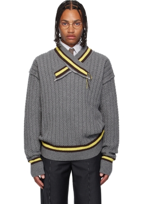 SONIA CARRASCO Gray Cable Knit Tennis Sweater