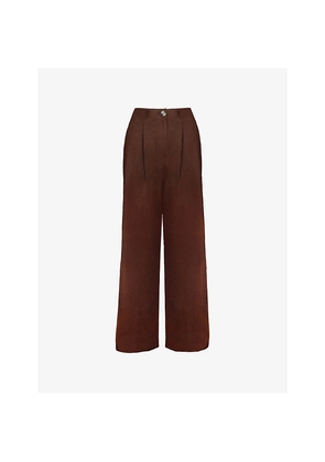 Womens Ro&Zo Pleat-Front Wide-Leg Linen-Blend Trousers