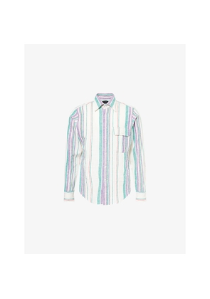Mens Drakes Stripe-Print Long-Sleeve Summer Shirt