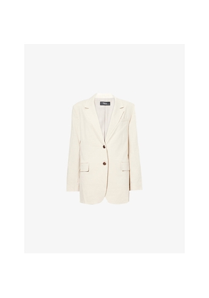 Womens Theory Notch-Lapels Two-Flap-Pockets Stretch-Linen Blazer
