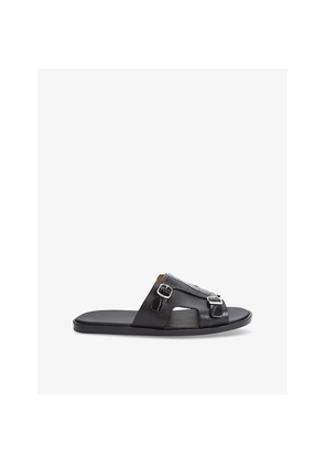 Mens Santoni Double-Buckle Croc-Effect Leather Monk Sandals