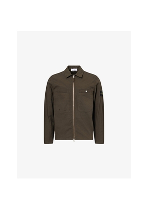Mens Stone Island Brand-Badge Patch-Pockets Stretch-Cotton Overshirt