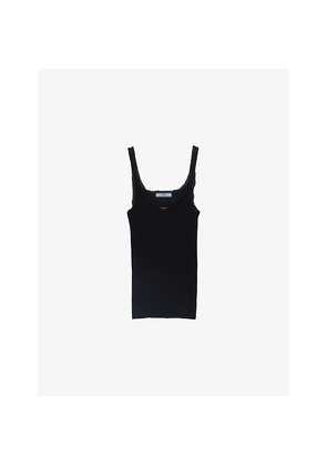 Womens Prada Logo-Plaque Ribbed Cotton Tank Top